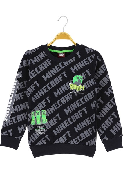 Erkek Sweatshirt Mınecraft Baskılı 2 Iplik Şardonlu