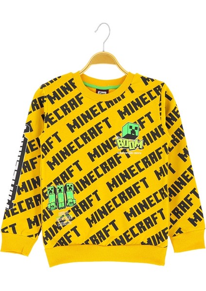 Erkek Sweatshirt Mınecraft Baskılı 2 Iplik Şardonlu