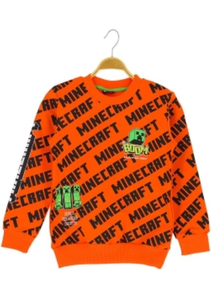 Erkek Sweatshirt Mınecraft Baskılı 2 Iplik Şardonlu