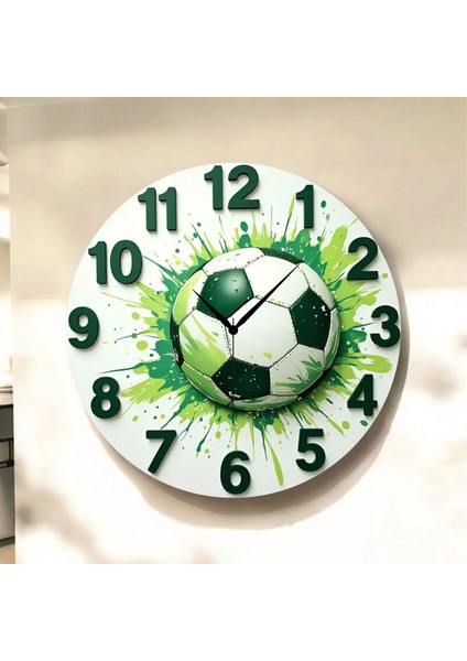 Futbol Top Renkli Baskı Desenli Sayılı Hediyelik Ahşap Sessiz Tablo Duvar Saati