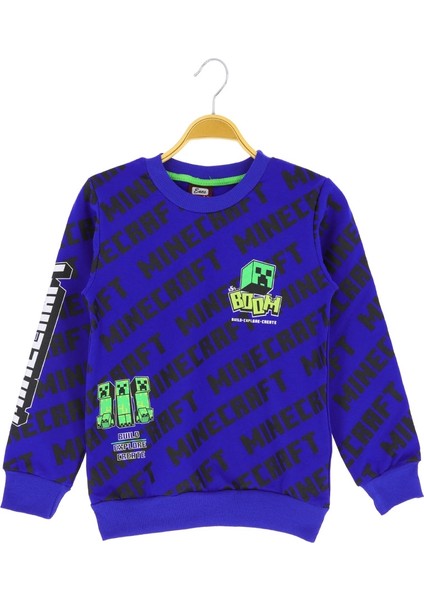 Erkek Sweatshirt Mınecraft Baskılı 2 Iplik Şardonlu