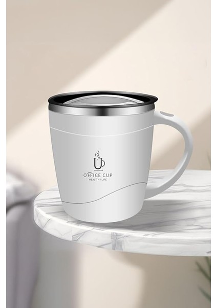 L Çelik Beyaz Sıcak Soğuk 500 ml Kahve El Termos Kupa Mug CIN558BY