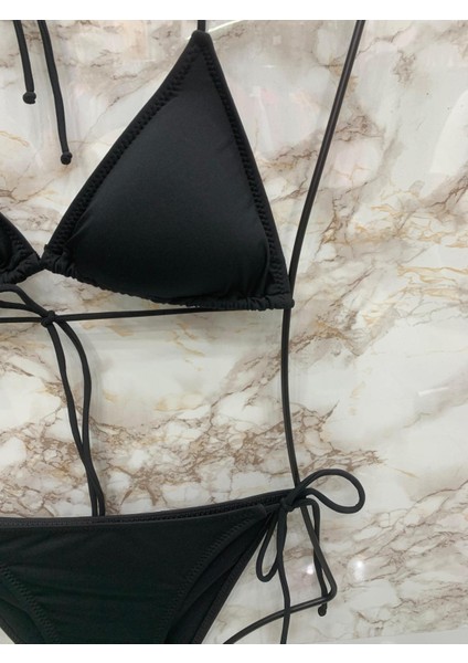 Kadın Likralı Yandan Boyundan Bağlamalı Şık Ipli Üçgen Bikini Takım fiyatları