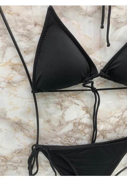 Kadın Likralı Yandan Boyundan Bağlamalı Şık Ipli Üçgen Bikini Takım modelleri