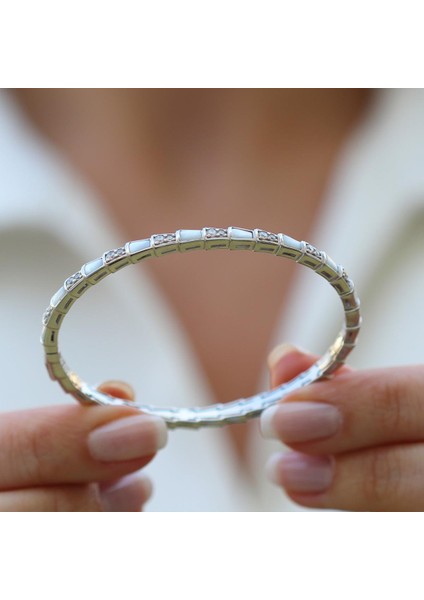 Mozanit Sedef Taşlı Serpent Modeli Gümüş Kelepçe modelleri