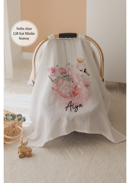 %100 Pamuk Isme Özel Çift Katlı Müslin Puset Örtüsü -Kuğu