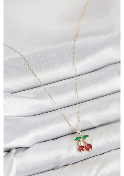 Pirinç Zirkon Taşlı Kiraz Model Gold Renk Kadın Kolye fiyatları