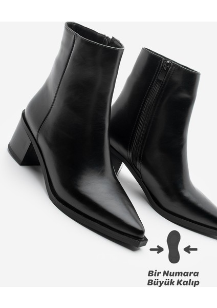 Kadın Sivri Burun Dikiş Detaylı Kalın Topuklu Bot Vorsis