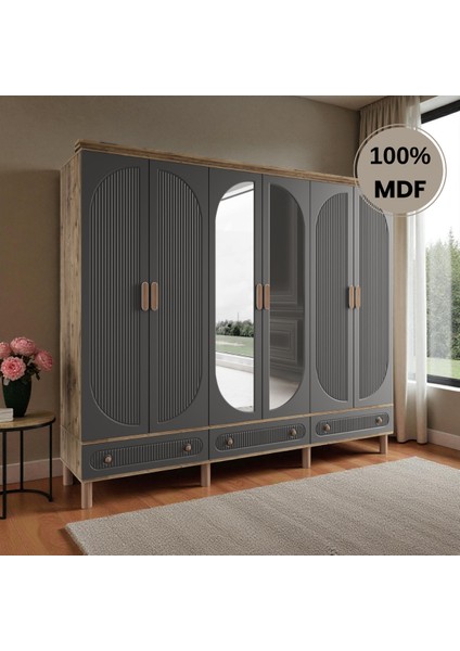 Sally 6 Kapaklı Aynalı Çekmeceli Mdf Gardırop fiyatları