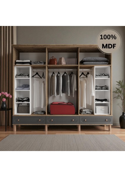 Sally 6 Kapaklı Aynalı Çekmeceli Mdf Gardırop modelleri
