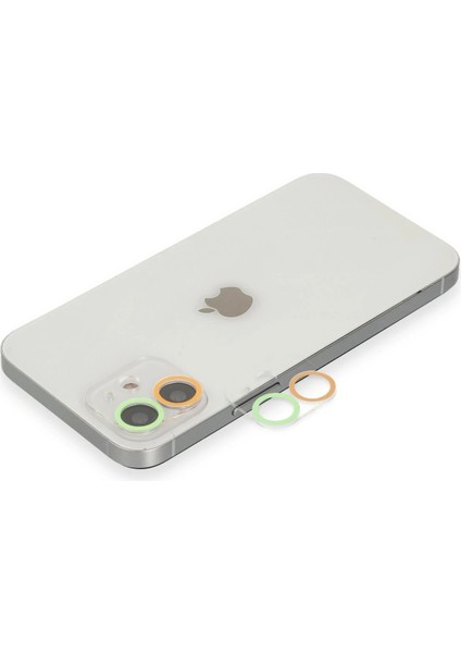Bfs iPhone 12 Mini Renkli Kamera Lens Koruma Cam - Turuncu-Yeşil