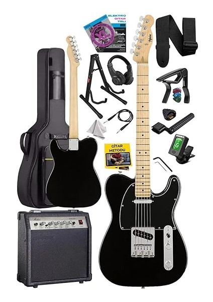 TLX-50BK-30AMP Tele Kasa Maple Klavye 2 Single-Coil 30W Amfili Elektro Gitar fiyatları