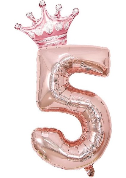 Gold 5 Rakam Folyo ve Kral Tacı Folyo Balon