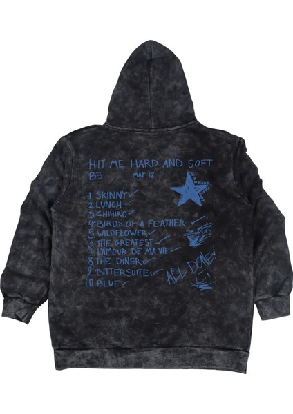 Unisex Billie Eilish Albüm Sırt Baskılı Kapüşonlu Yıkamalı Sweatshirt, Oversize Eskitme Hoodie modelleri