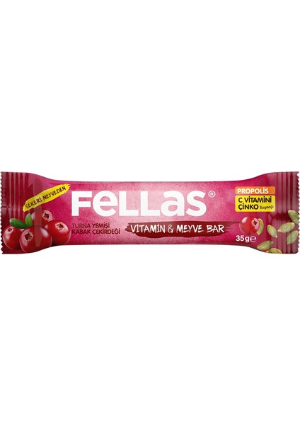 Fellas Vitamin & Meyve Bar, Turna Yemişi ve Kabak Çekirdeği, (12 x 35 Gr)