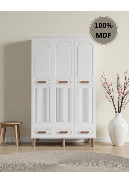 Perry 3 Kapaklı Mdf Çekmeceli Gardırop