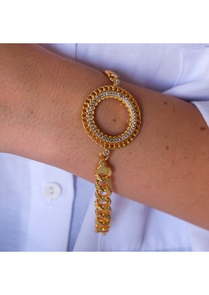 Yarım Altın Çerçeve Bileklik Çelik Altın Kaplama Fİgaro Model BLK-1105