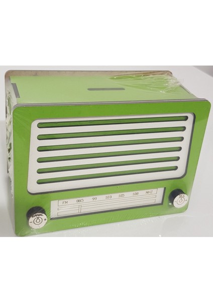 Yeşil Renk Ahşap Askılı Nostalji Radyo Görünümlü Kumbara