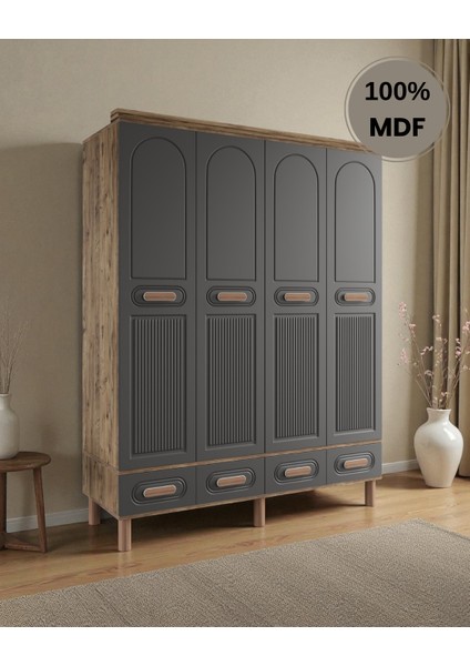 Perry 4 Kapaklı Çekmeceli Mdf Gardırop