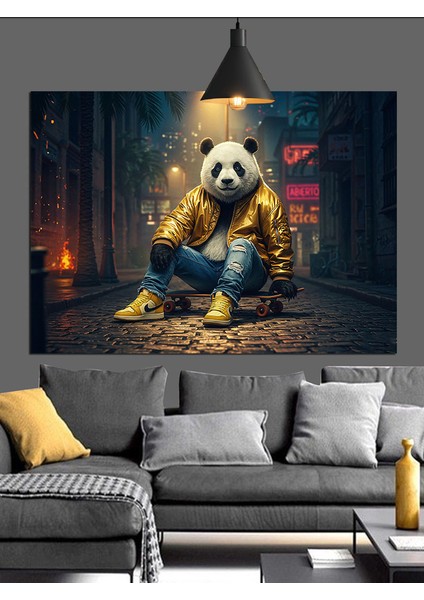 Gözlüklü Sevimli Panda Oturuyor Dekoratif Kanvas - Mdf Ahşap Tablo