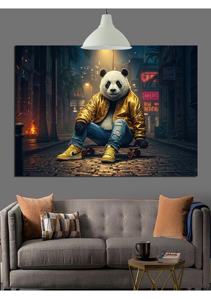 Gözlüklü Sevimli Panda Oturuyor Dekoratif Kanvas - Mdf Ahşap Tablo fiyatları