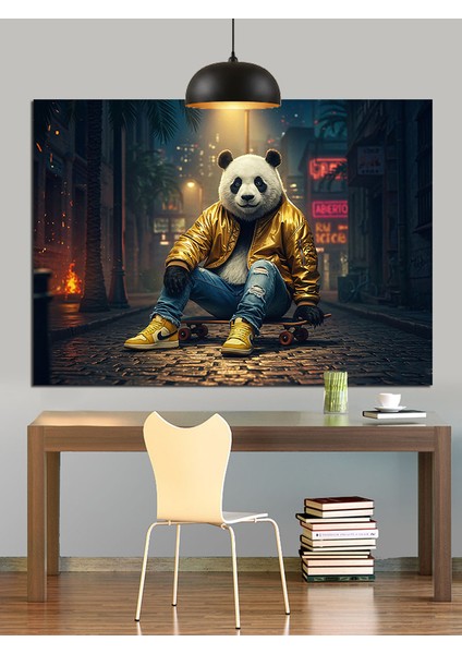 Gözlüklü Sevimli Panda Oturuyor Dekoratif Kanvas - Mdf Ahşap Tablo modelleri