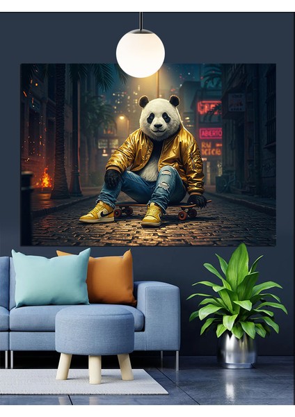 Gözlüklü Sevimli Panda Oturuyor Dekoratif Kanvas - Mdf Ahşap Tablo fırsatları