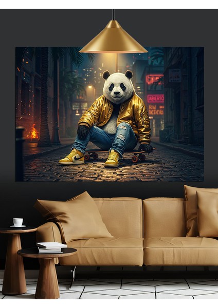 Gözlüklü Sevimli Panda Oturuyor Dekoratif Kanvas - Mdf Ahşap Tablo indirimleri