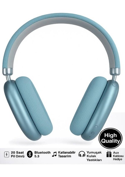 Wave Kablosuz Kulaküstü Kulaklık – Bluetooth Kulaklık 5.3, Katlanabilir, Mikrofonlu, Aux Girişli