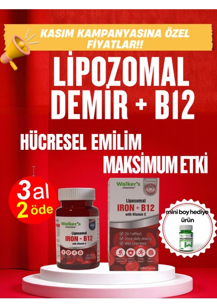 Lipozomal B12 Demir C Vitamini Methylcobalamin ( Metilkobalamin ) 30 Enerji Kapsül