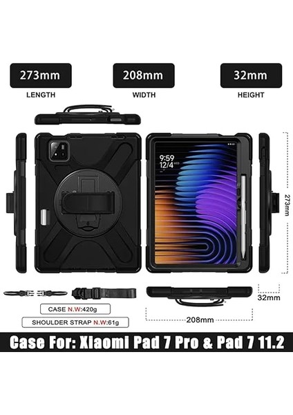 Xiaomi Pad 7/pad 7 Pro 11,2 Inç Uyumlu Kılıf Defender Tank Zırh Silikon Askılı Standlı Kılıfı modelleri