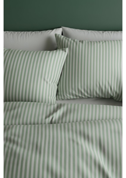 Natural Ranforce Yeşil Çizgili Tek Kişilik Nevresim Takımı %100 Organik Pamuk fiyatları