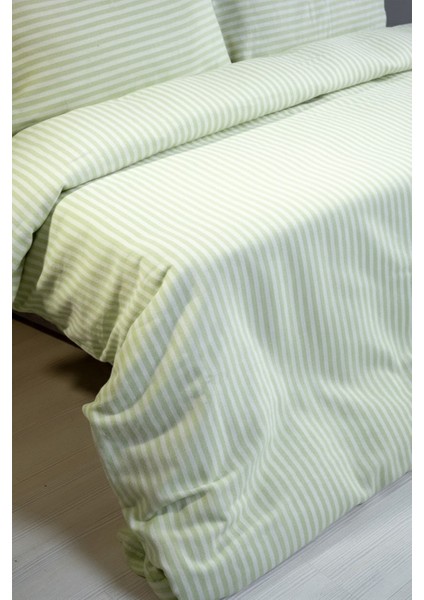 Natural Ranforce Yeşil Çizgili Tek Kişilik Nevresim Takımı %100 Organik Pamuk modelleri