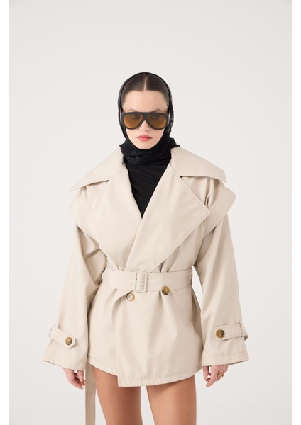 Kemerli Oversize Kesim Sara Trençkot Bej fiyatları