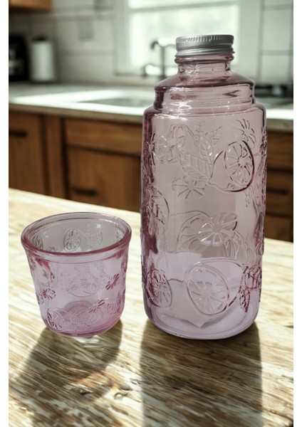 Lemora Cam Başucu Sürahisi 1200 ml Desenli Kapaklı Su Şişesi modelleri