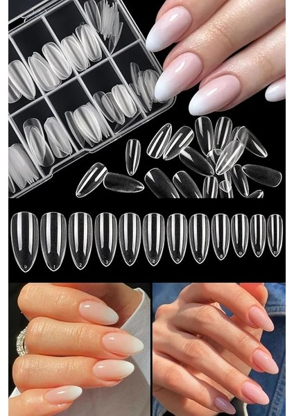 Tırnak Seti (100LÜ Şeffaf Badem Protez Tırnak/takma Tırnak+10 gr Fırçalı Extra Güçlü Yapıştırıcı/nail Glue/tırnak Yapıştırıcısı) modelleri