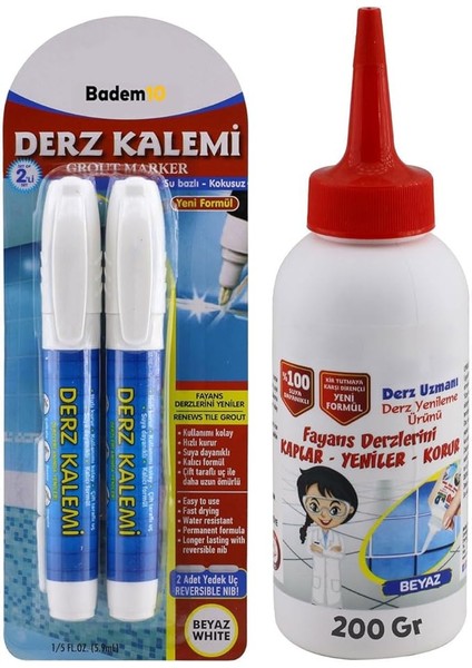 Derz Kalemi Derz Dolgu Yenileme Hızlı Kuruyan Su Bazlı Kokusuz Kalıcı Fayans Yenileme Kalem 3'lü Set