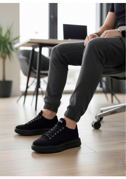 BA0161 Bağcıklı Erkek Yüksek Taban Siyah Spor Ayakkabı fırsatları