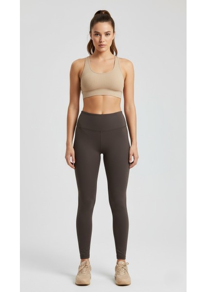 Yüksek Bel Toparlayıcı Çelik Örgü Spor Tayt - Push-Up Etkili-Siyah/kahve