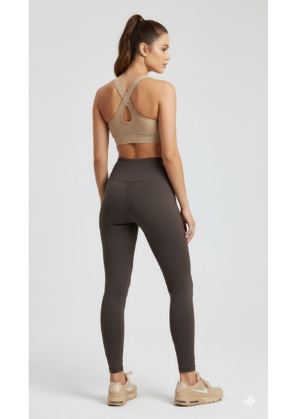 Yüksek Bel Toparlayıcı Çelik Örgü Spor Tayt - Push-Up Etkili-Siyah/kahve modelleri