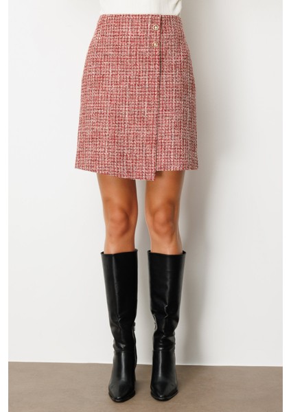 Kadın Süs Düğmeli Mini Tüvit Etek 5047 Kırmızı fırsatları