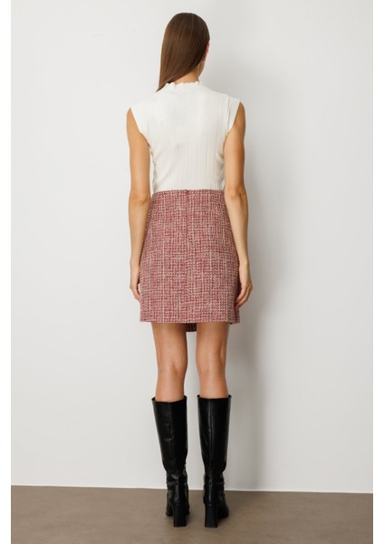 Kadın Süs Düğmeli Mini Tüvit Etek 5047 Kırmızı indirimleri