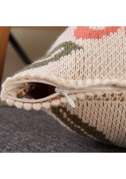 Soft Çiçek Desenli Triko Kırlent Kılıfı - Bej - 45X45 cm modelleri