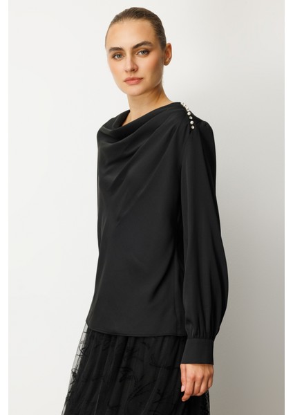Kadın Degaje Yaka Saten Bluz 3019 Siyah fiyatları