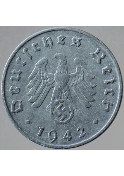 Almanya 10 Pfennig 1942 A. Ikinci Dünya Savaşı Nazi Dönemi. Gamalı Haç. Çinko. modelleri
