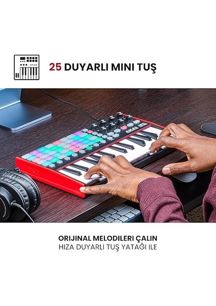 Professional Apc Key 25 - USB Mıdı Klavye Controller, 37 Mini Tuş, Ableton Live Lite, 40 Rgb Pedleri ve Klip Başlatma Için 8 Farklı Düğme fırsatları
