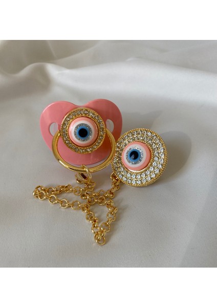 Altın Kaplama Nazar Boncuklu Isimli Emzik Zinciri Seti – Kişiye Özel Zirkon Taşlı Bebek Emziği fiyatları