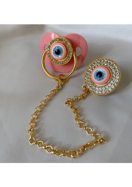 Altın Kaplama Nazar Boncuklu Isimli Emzik Zinciri Seti – Kişiye Özel Zirkon Taşlı Bebek Emziği modelleri
