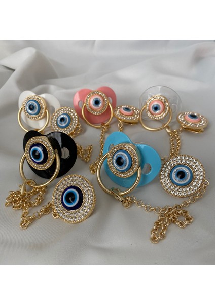 Altın Kaplama Nazar Boncuklu Isimli Emzik Zinciri Seti – Kişiye Özel Zirkon Taşlı Bebek Emziği fırsatları