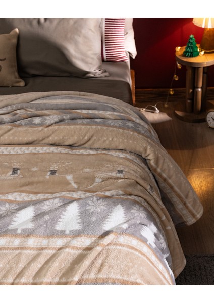 Nozane Tek Kişilik Welsoft Baskılı Battaniye - Gri/bej modelleri